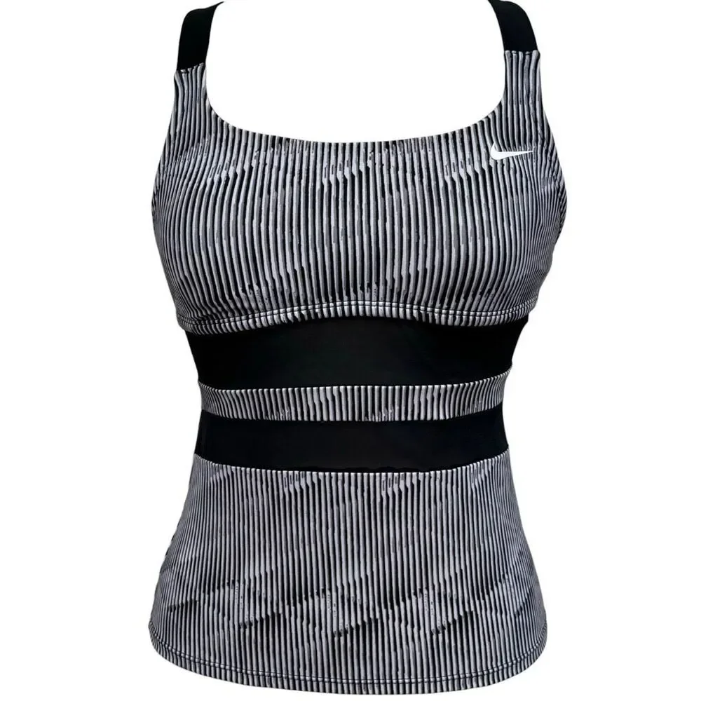 Nike Black & White Striped Swimsuit Top Tank Takini Women's size Small